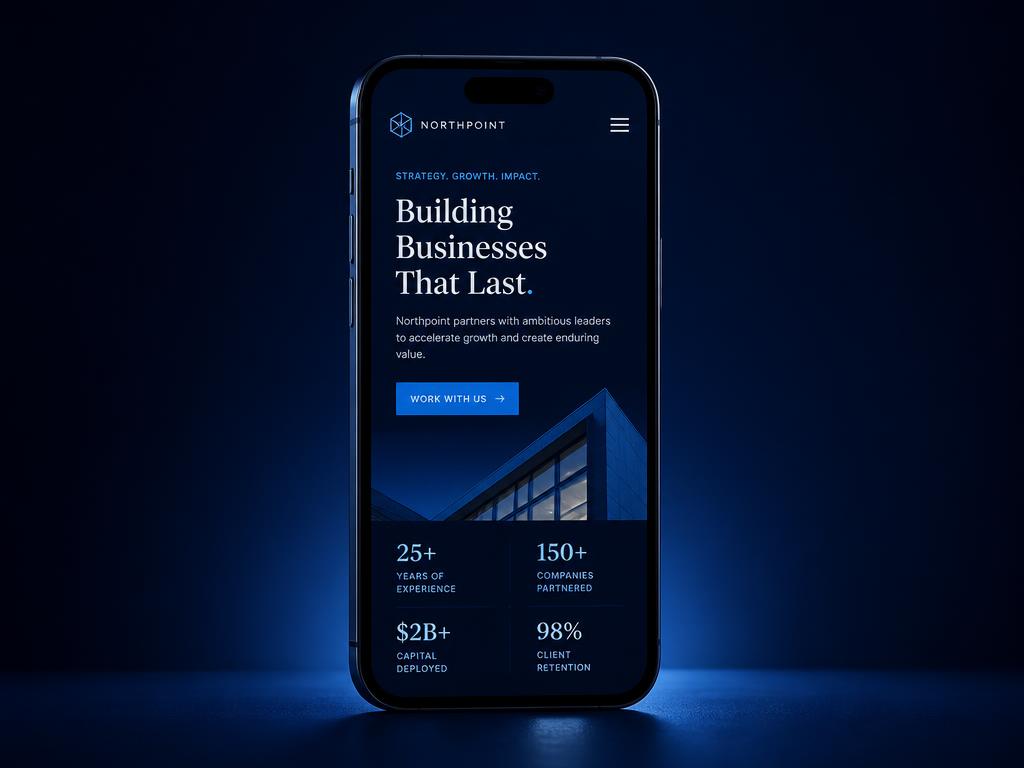 Website design shown on a smartphone screen