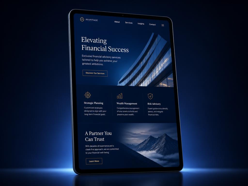 Website design shown on a tablet screen